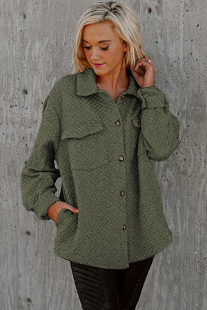 Black Lattice Texture Retro Flap Pocket Button Shacket