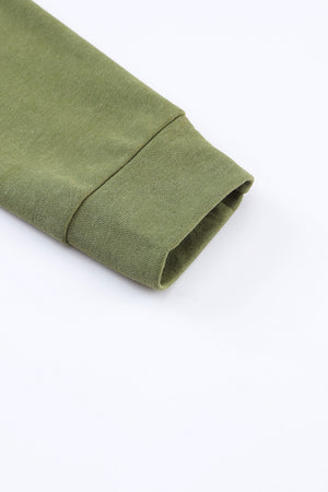 Khaki Dark Washed Patchwork Zip Up Hooded Jacket