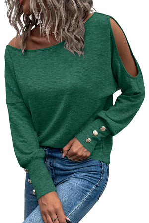 Black Boat Neck Asymmetric Cut Out Long Sleeve Top