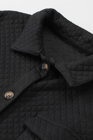 Black Lattice Texture Retro Flap Pocket Button Shacket