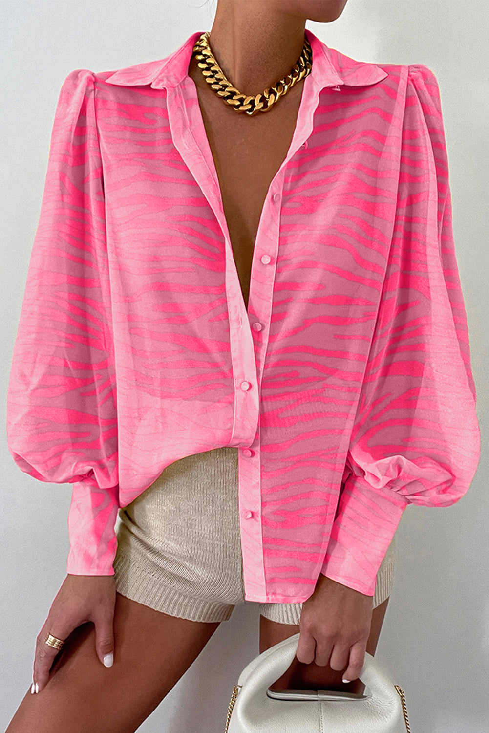 Multicolor Swirl Color Block Print Lantern Sleeve Shirt