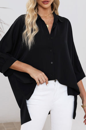 Green 3/4 Batwing Sleeve Oversize Button Up Shirt