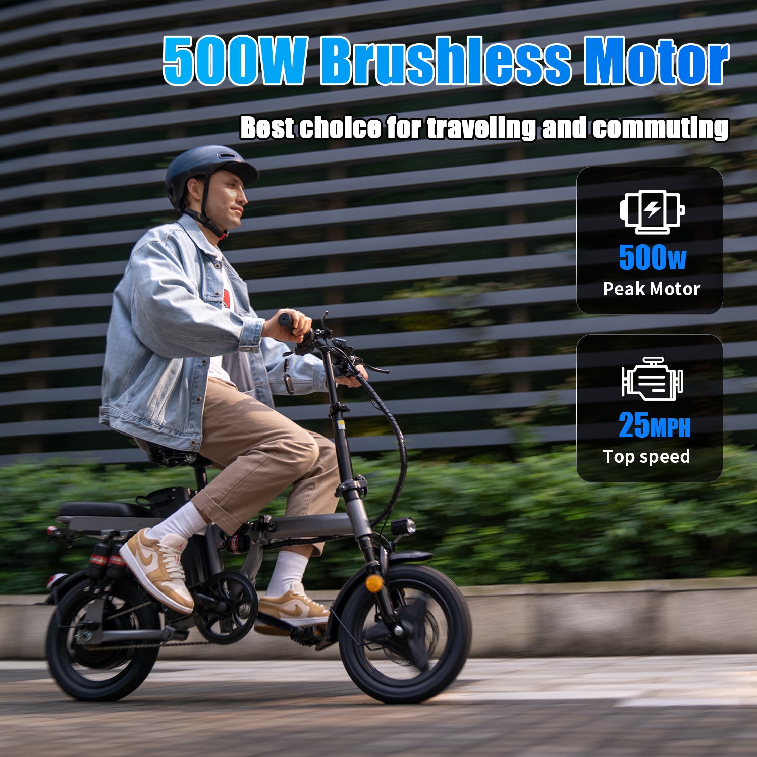 ASKGO Electric Bike For Adults, 48V 15AH Removable Battery, 25MPH 35Miles Commuting Ebikes For Women Men, 500W Brushless Motor, Lightweight 14'' Tires Folding Electric Bicycles, LCD Display