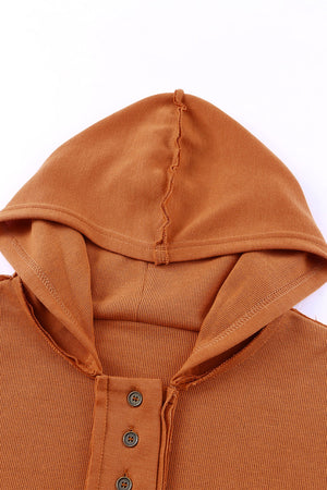 Orange Basic & Casual Button Front Pullover Hoodie