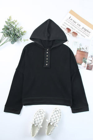 Orange Basic & Casual Button Front Pullover Hoodie