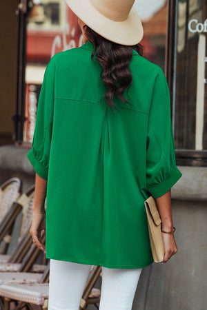 Green 3/4 Batwing Sleeve Oversize Button Up Shirt