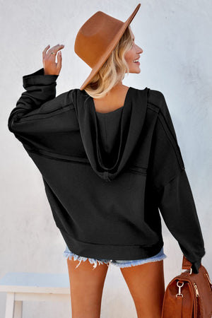 Orange Basic & Casual Button Front Pullover Hoodie