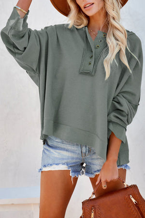 Orange Basic & Casual Button Front Pullover Hoodie