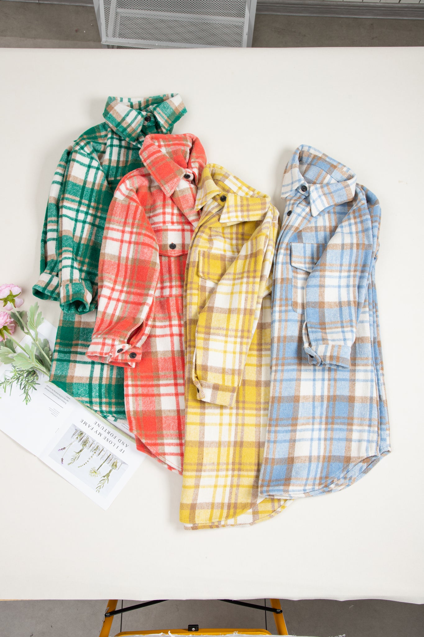 Sky Blue Plaid Flap Pocket Long Sleeve Shacket