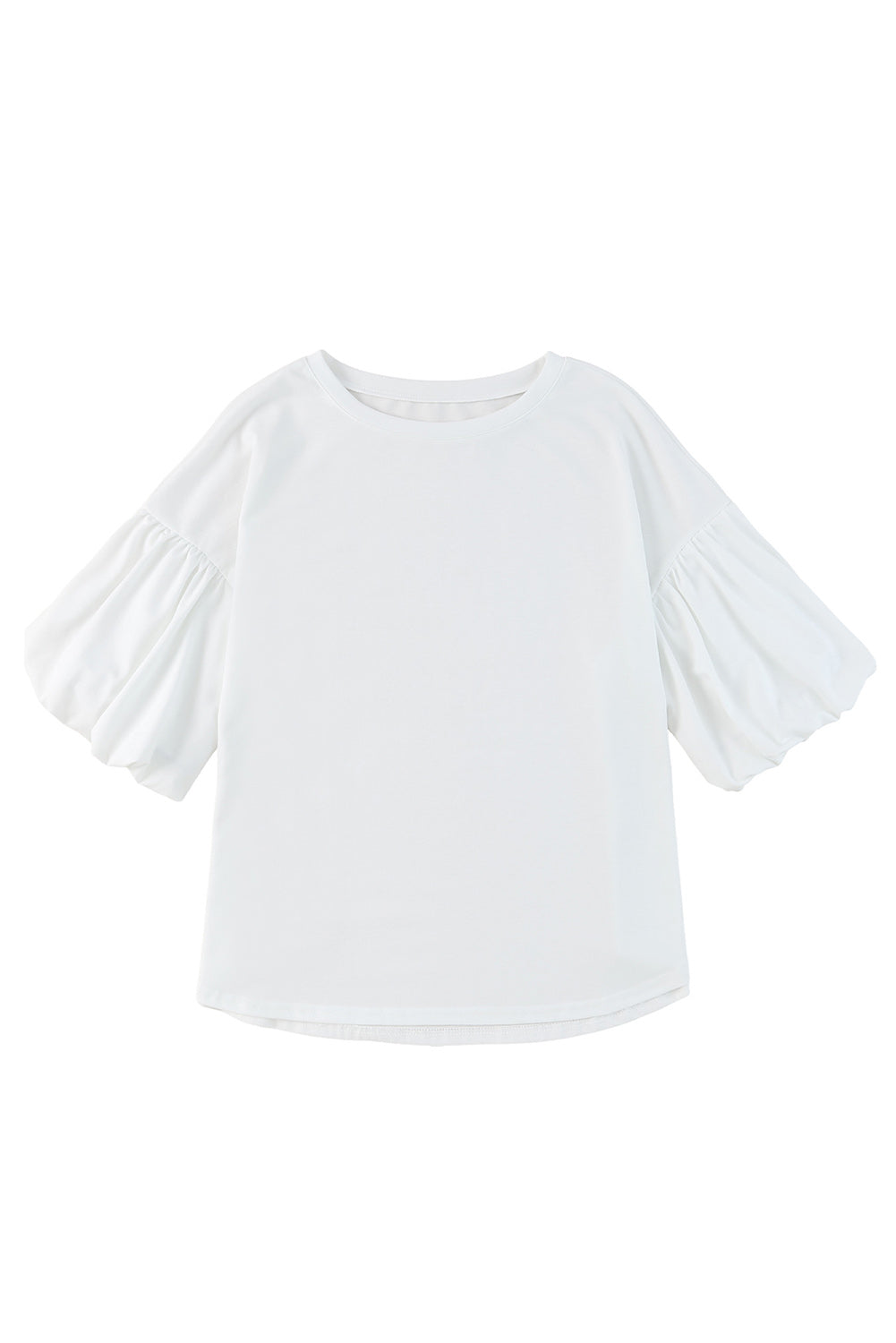 White Solid Color Casual Bubble Sleeve Blouse