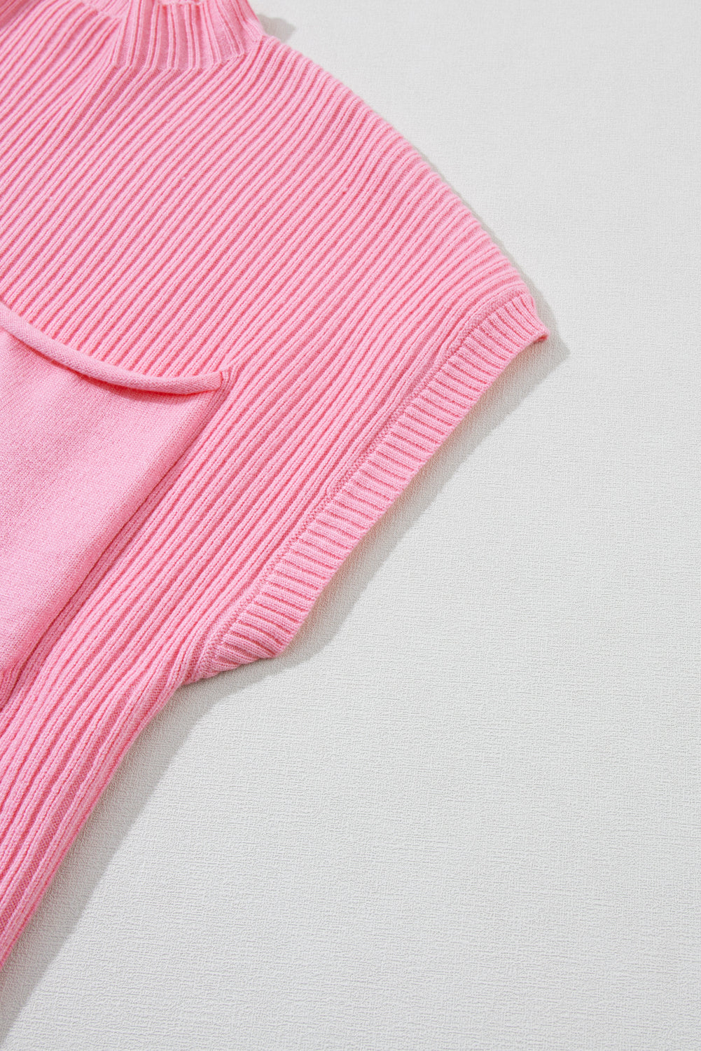 Green Patch Pocket Ribbed Knit Short Sleeve Sweater