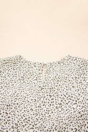 Beige Plus Size Leopard Print Frill Trim Short Sleeve Flared Dress