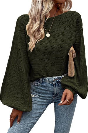 Black Lantern Sleeve Eyelets Knit Sweater