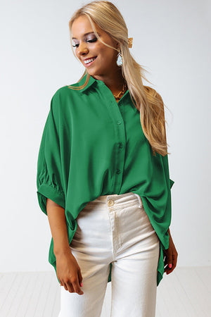 Green 3/4 Batwing Sleeve Oversize Button Up Shirt