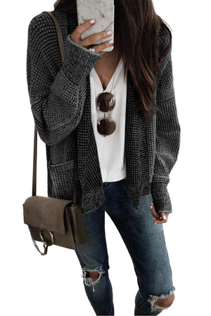 Gray Chunky Knit Pockets Drop Sleeve Cardigan