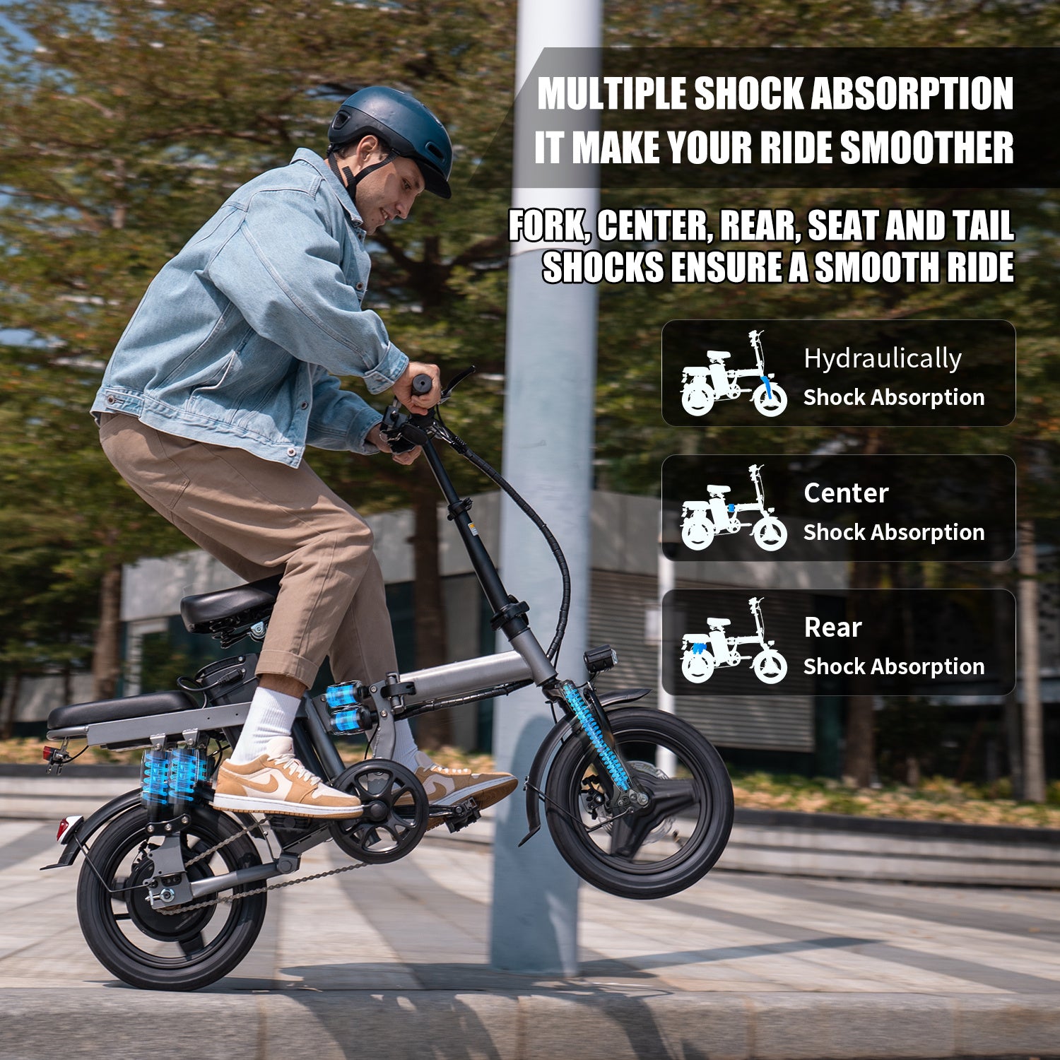 ASKGO Electric Bike For Adults, 48V 15AH Removable Battery, 25MPH 35Miles Commuting Ebikes For Women Men, 500W Brushless Motor, Lightweight 14'' Tires Folding Electric Bicycles, LCD Display
