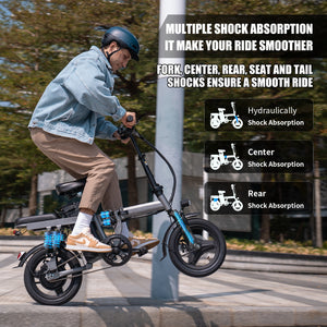 ASKGO Electric Bike For Adults, 48V 15AH Removable Battery, 25MPH 35Miles Commuting Ebikes For Women Men, 500W Brushless Motor, Lightweight 14'' Tires Folding Electric Bicycles, LCD Display