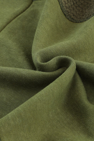 Khaki Dark Washed Patchwork Zip Up Hooded Jacket