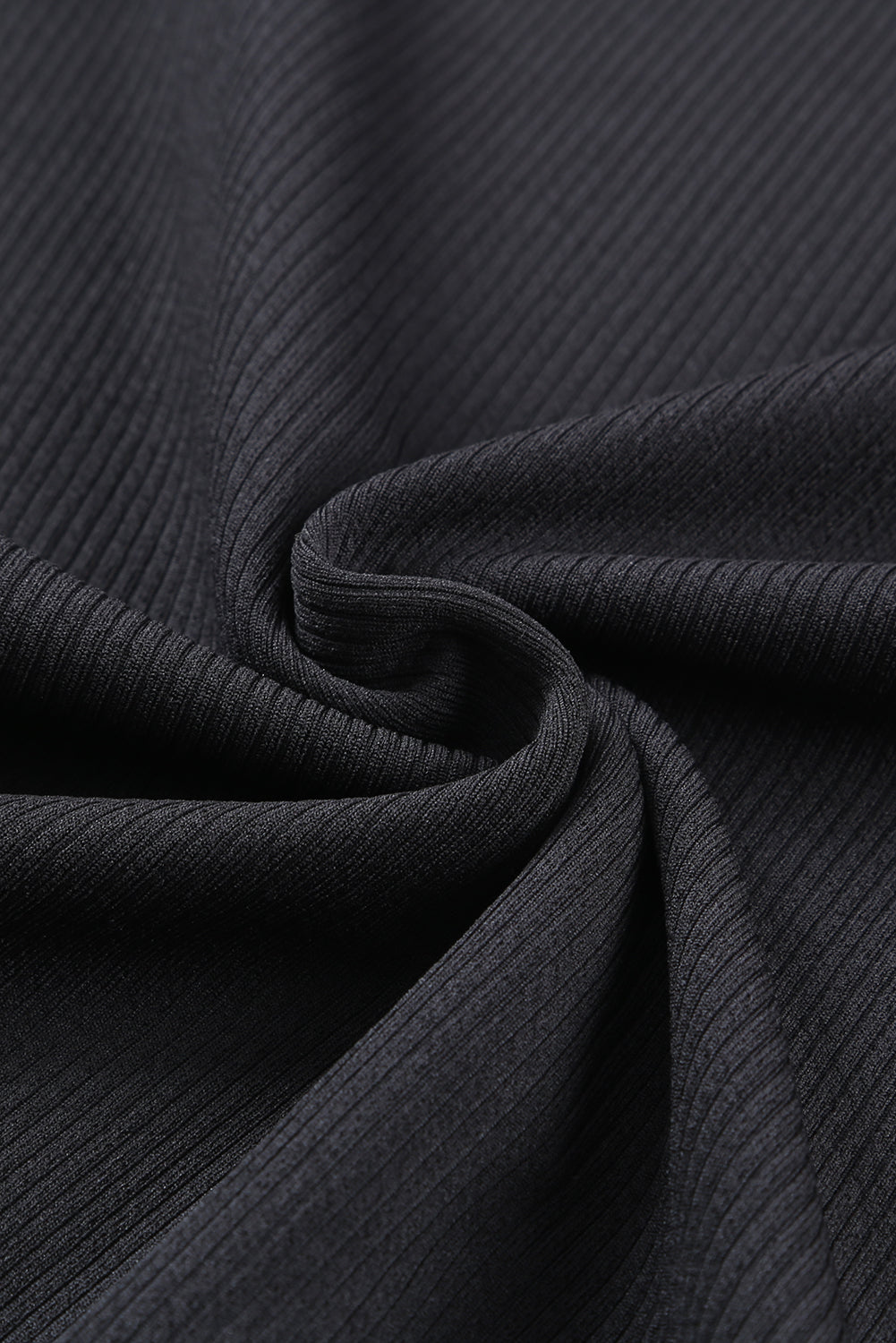 Black Ribbed Crew Neck Elegant Puff Sleeve Top