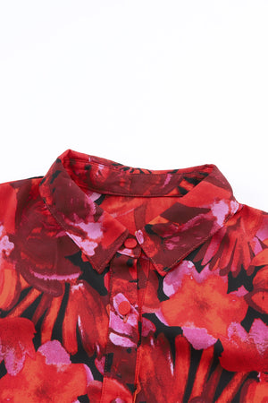 Multicolor Swirl Color Block Print Lantern Sleeve Shirt