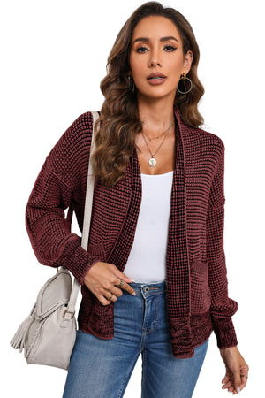 Gray Chunky Knit Pockets Drop Sleeve Cardigan