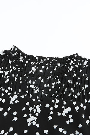 Black Split Neck Fall Printed Crinkled Blouse