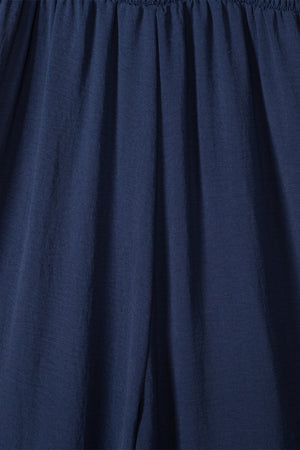 Dark Blue Tie Straps Shirred Casual Tiered Wide Leg Jumpsuit