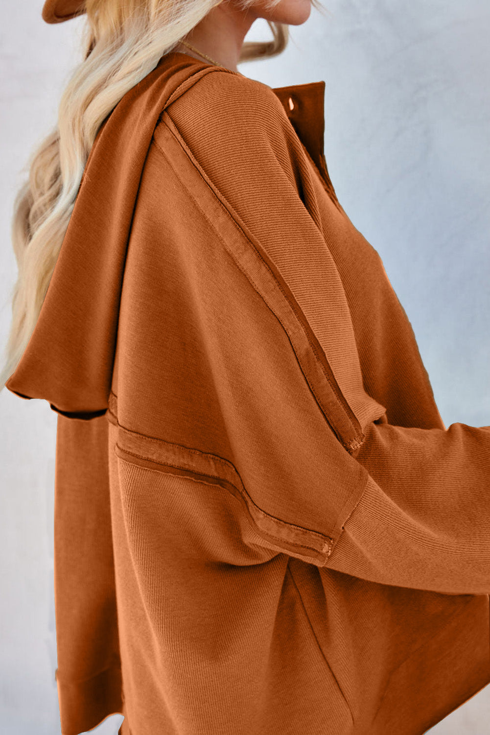 Orange Basic & Casual Button Front Pullover Hoodie