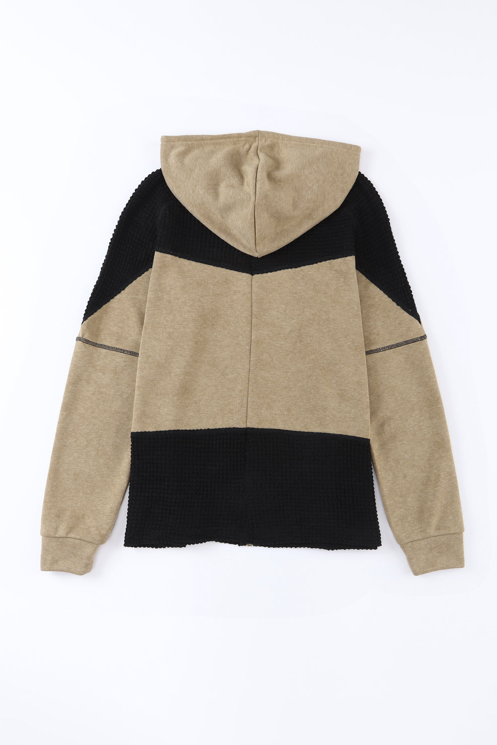 Khaki Dark Washed Patchwork Zip Up Hooded Jacket