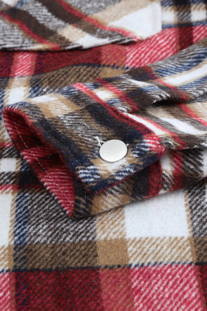 Brown Plaid Button Up Long Sleeve Flannel Jacket