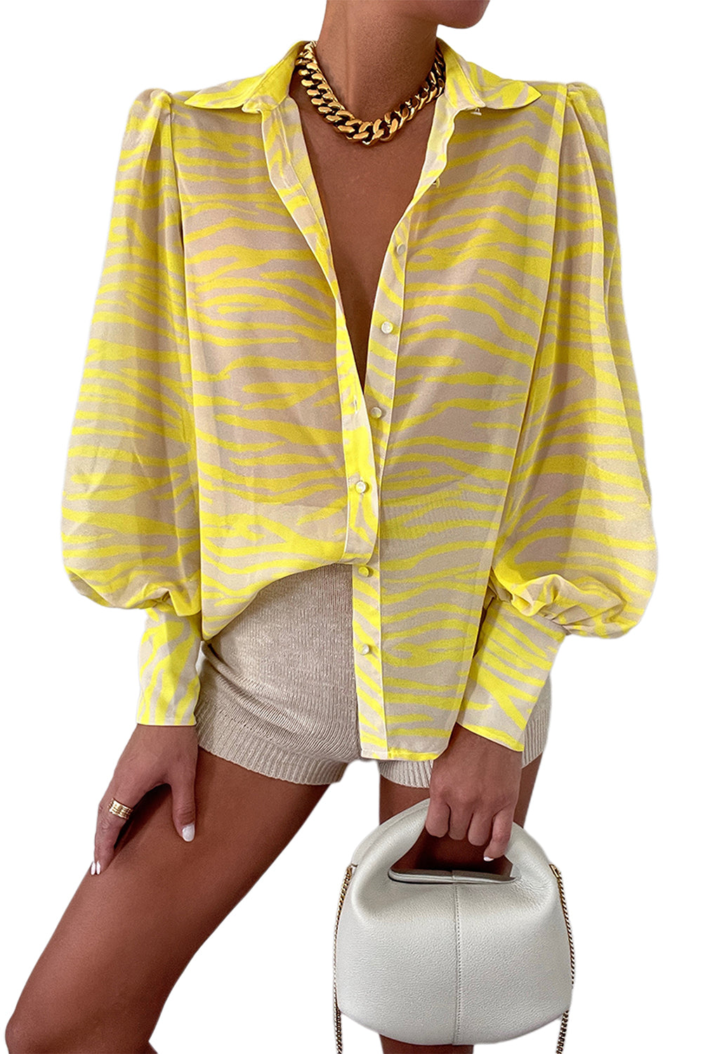 Multicolor Swirl Color Block Print Lantern Sleeve Shirt
