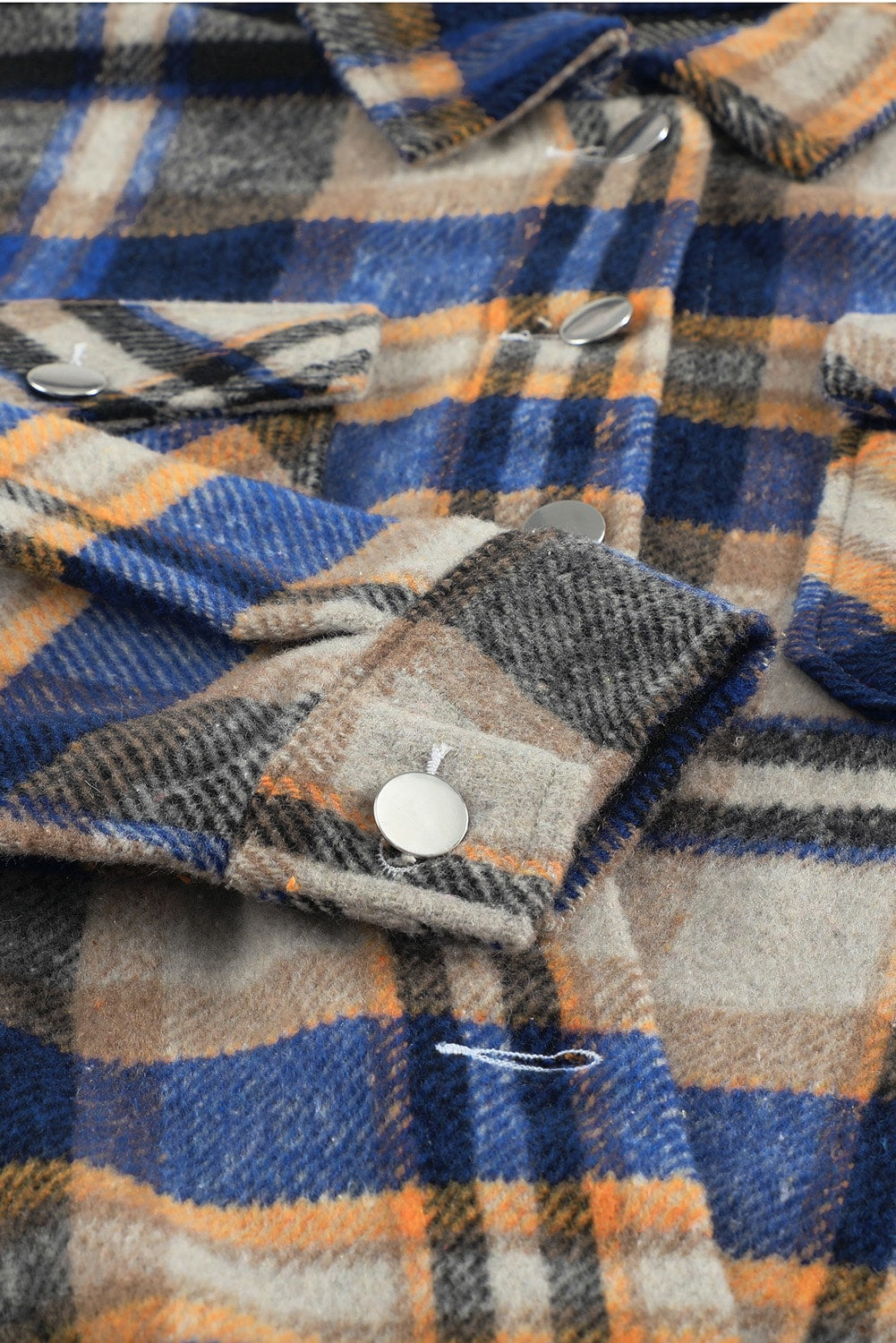 Brown Plaid Button Up Long Sleeve Flannel Jacket