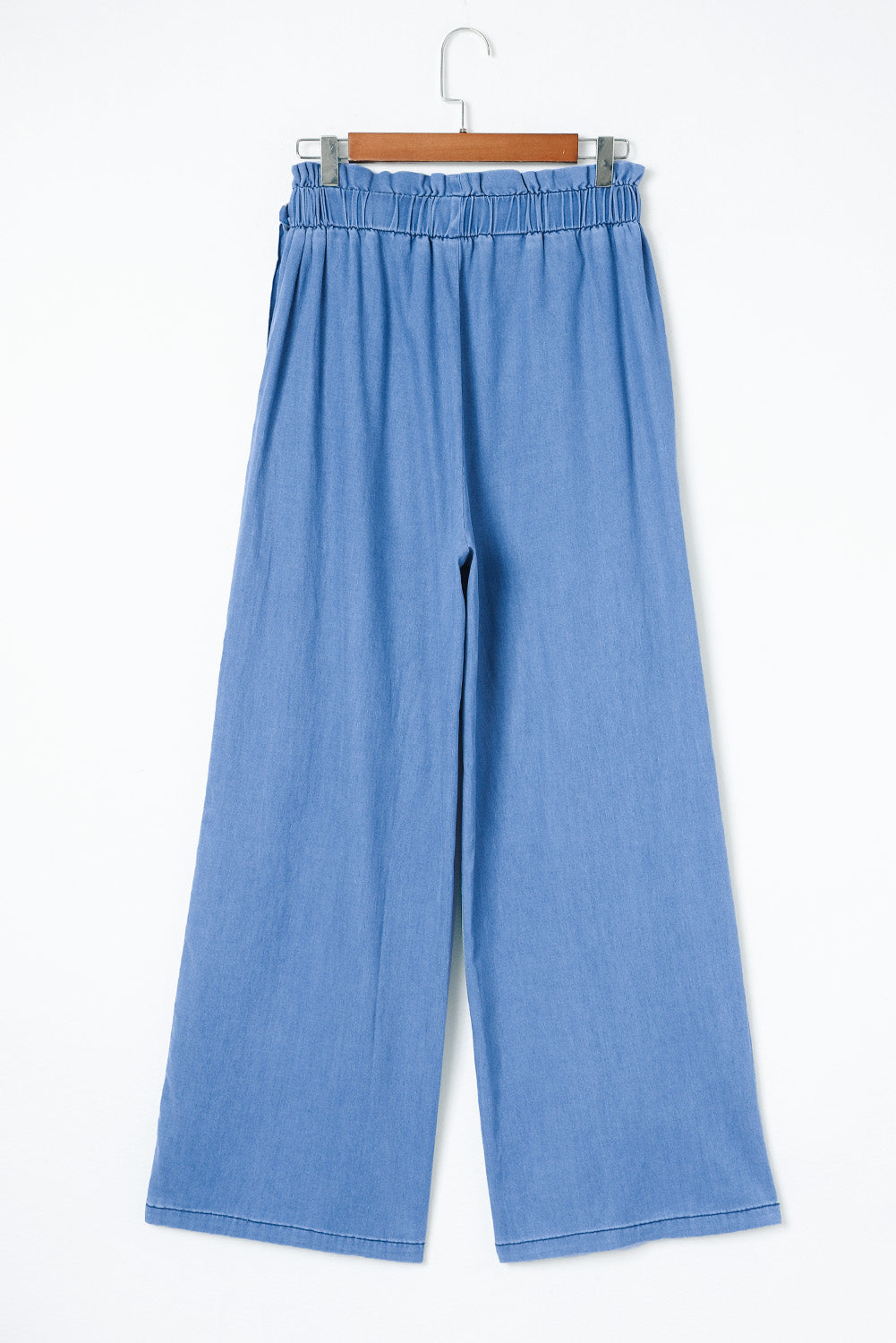 Blue High Waist Pocketed Wide Leg Tencel Jeans