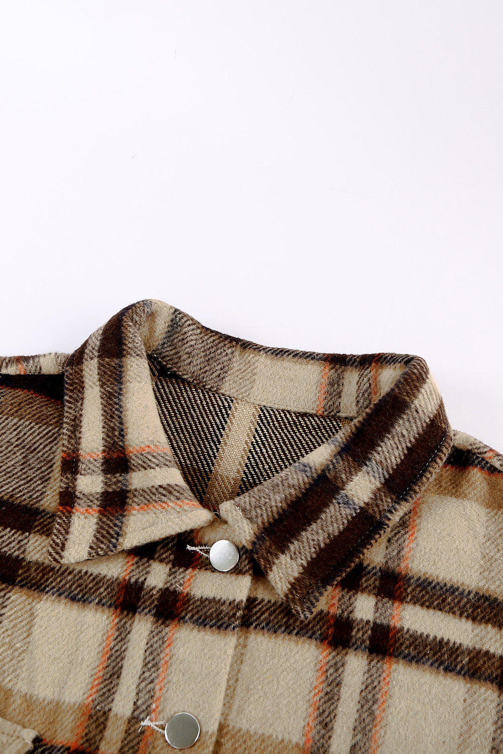 Brown Plaid Button Up Long Sleeve Flannel Jacket