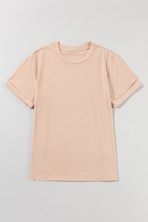 Khaki Casual Plain Crew Neck Tee