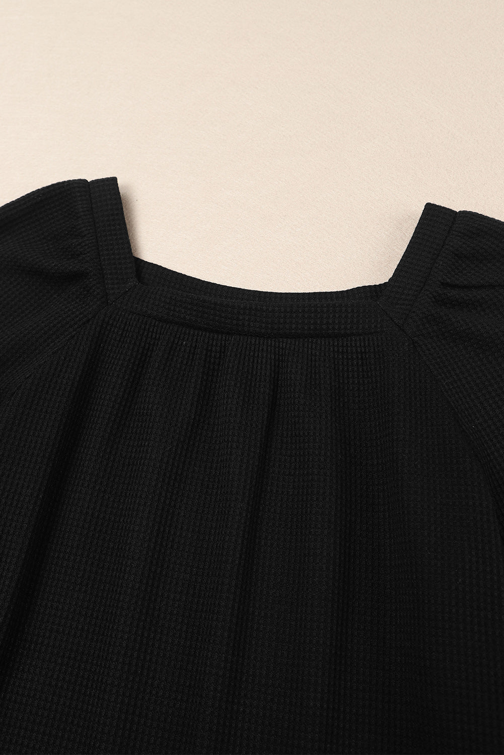 Pink Waffle Texture Casual Square Neck Pullover Top