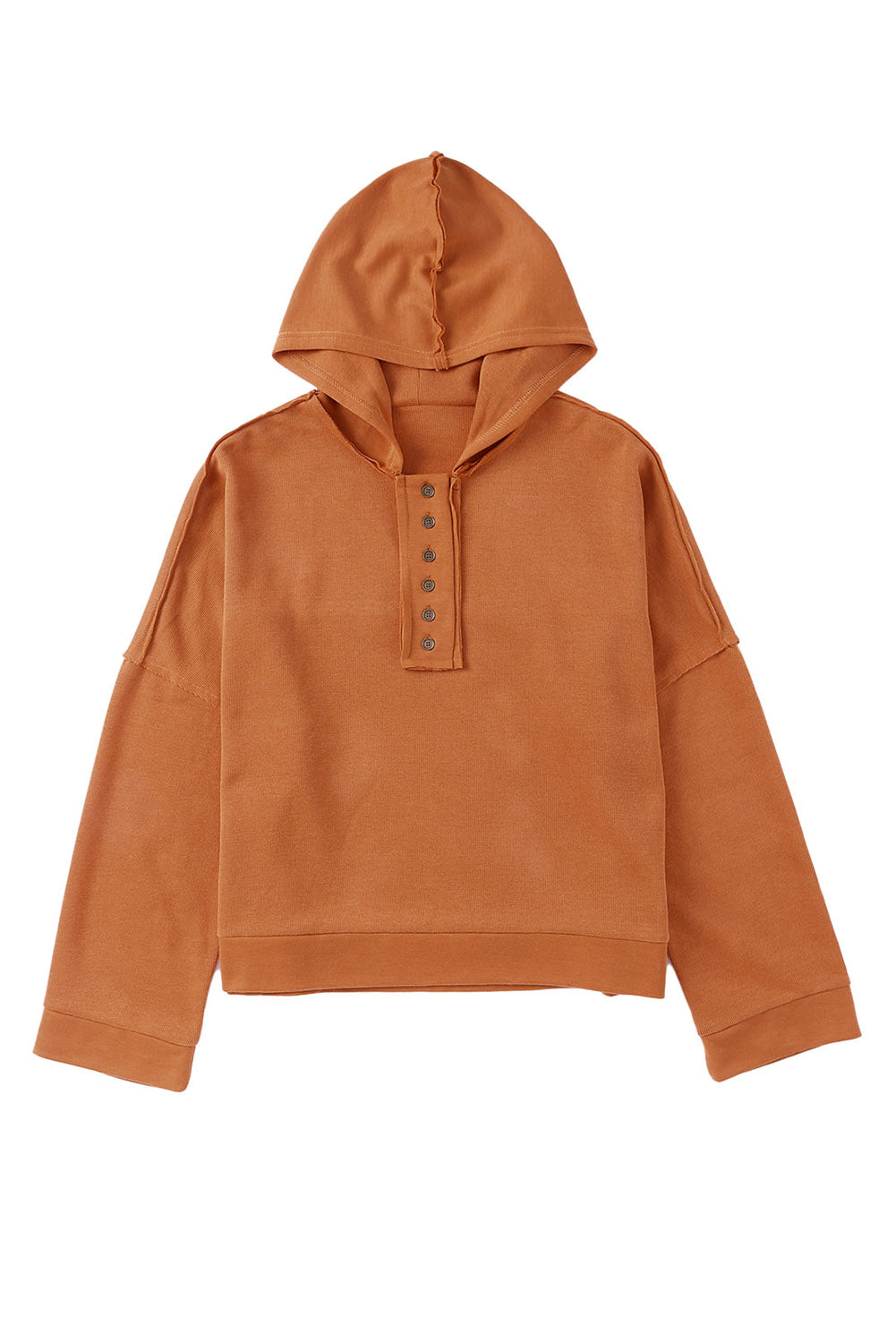 Orange Basic & Casual Button Front Pullover Hoodie
