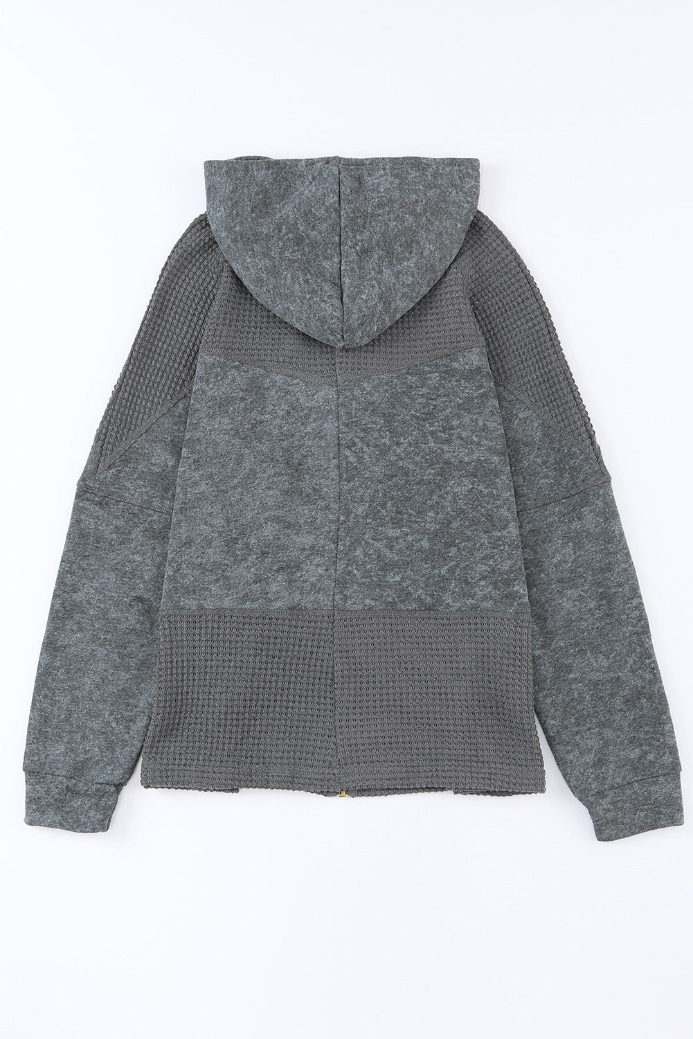 Khaki Dark Washed Patchwork Zip Up Hooded Jacket