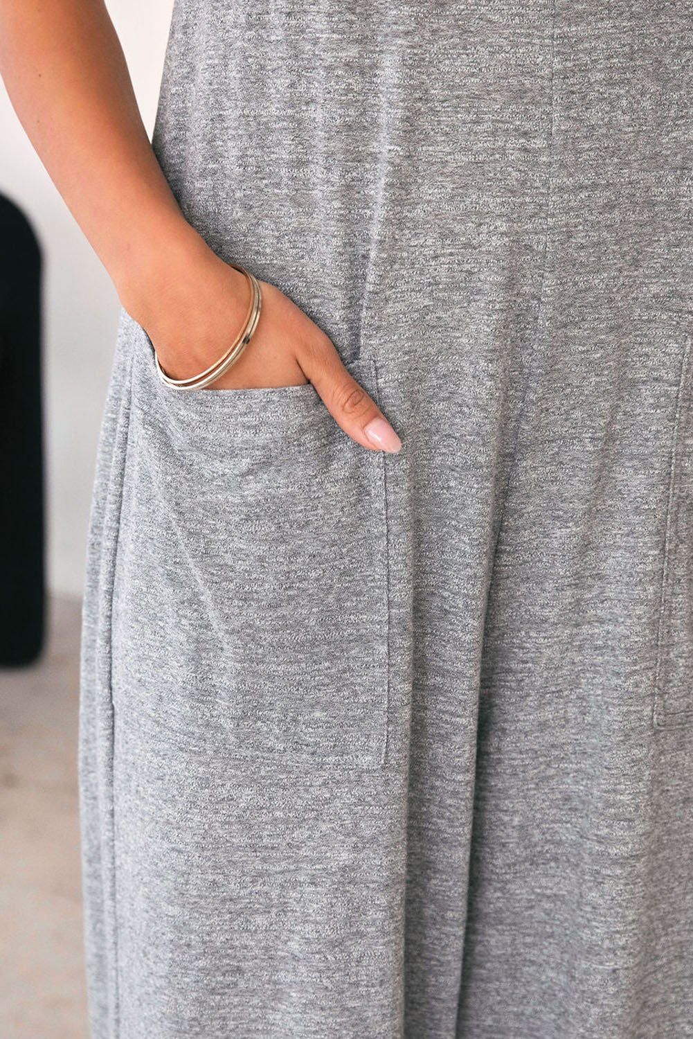 Gray Patch Pockets Spaghetti Strap Wide Leg Jumpsuit