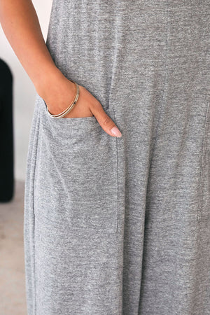Gray Patch Pockets Spaghetti Strap Wide Leg Jumpsuit