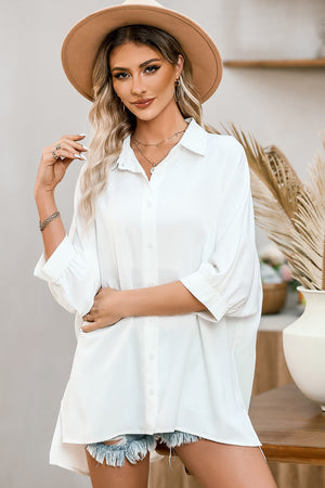 Green 3/4 Batwing Sleeve Oversize Button Up Shirt