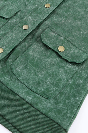 Dark Blue Snap Button Casual Flap Pockets Jacket