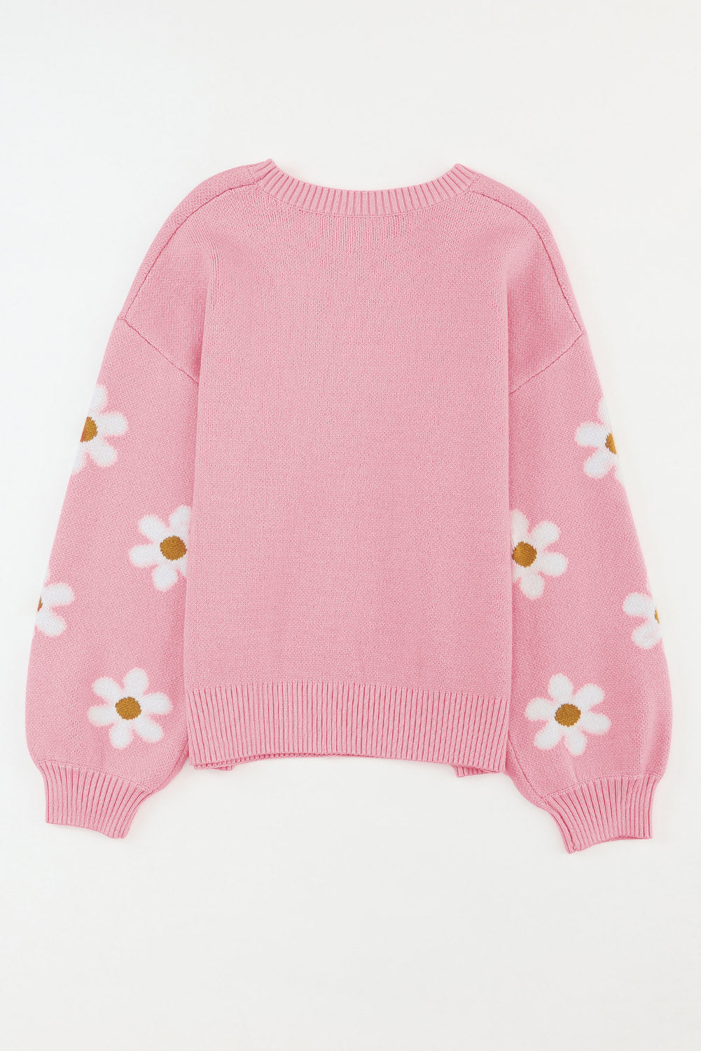 Black Floral Pattern Drop Shoulder Knit Sweater