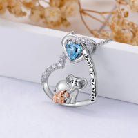 Elephant Crystal Heart Pendant Necklace in Sterling Silver Always In My Heart