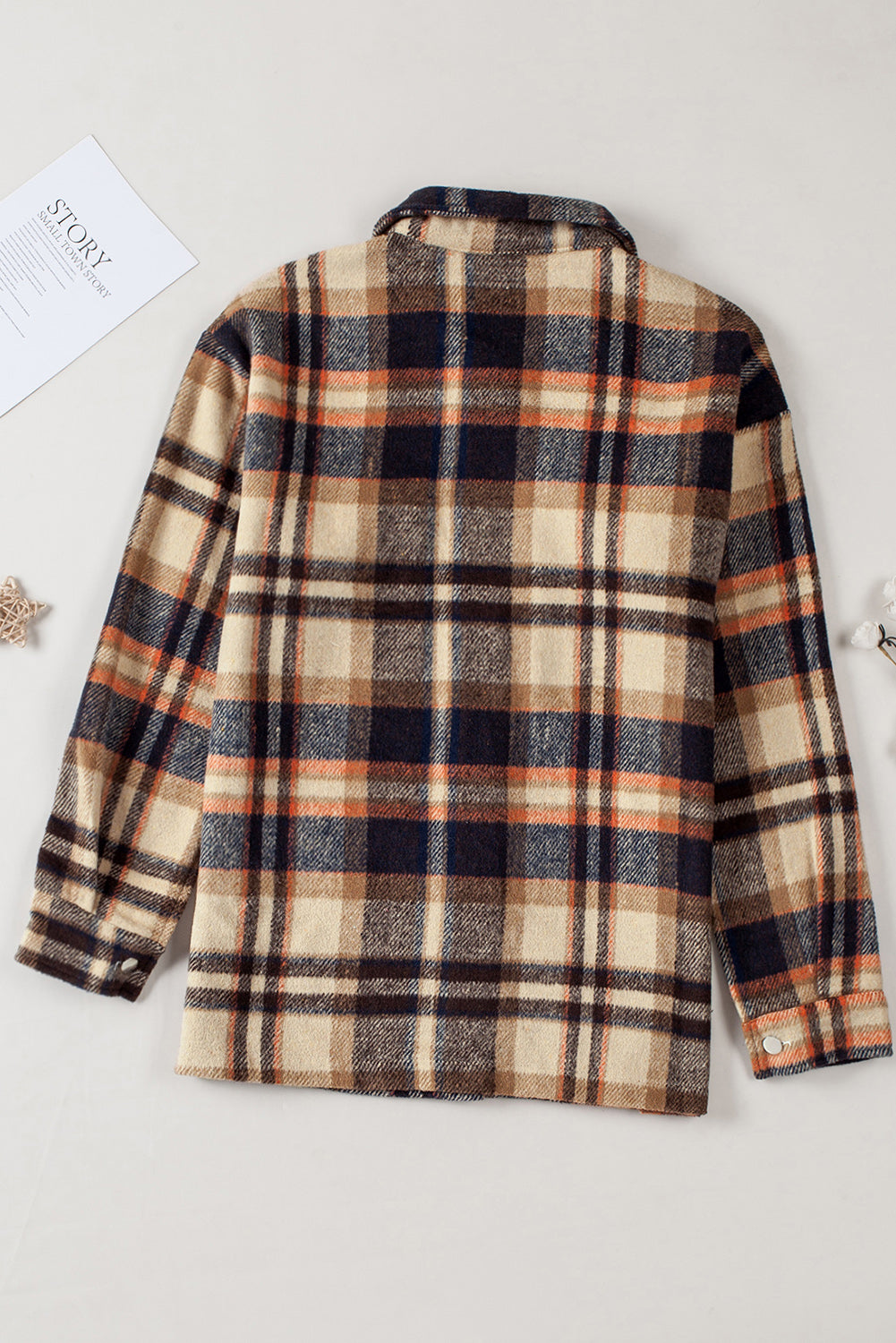 Brown Plaid Button Up Long Sleeve Flannel Jacket