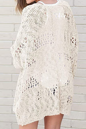 Apricot Casual Hollowed Knit Dolman Sleeve Cardigan