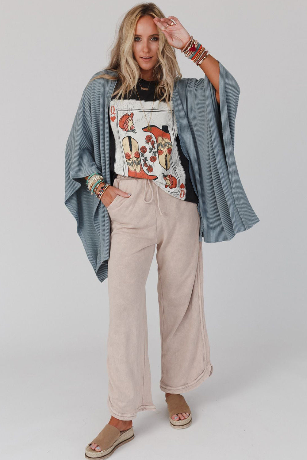 Black Textured Lace Trim Open Front Kimono Cardigan