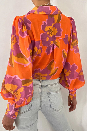 Multicolor Swirl Color Block Print Lantern Sleeve Shirt