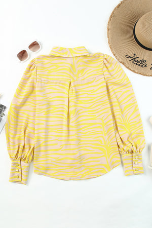 Multicolor Swirl Color Block Print Lantern Sleeve Shirt