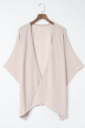 Black Textured Lace Trim Open Front Kimono Cardigan